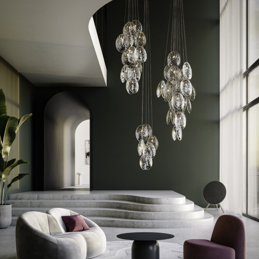 Exceptional cluster chandelier from Mussels crystal collection